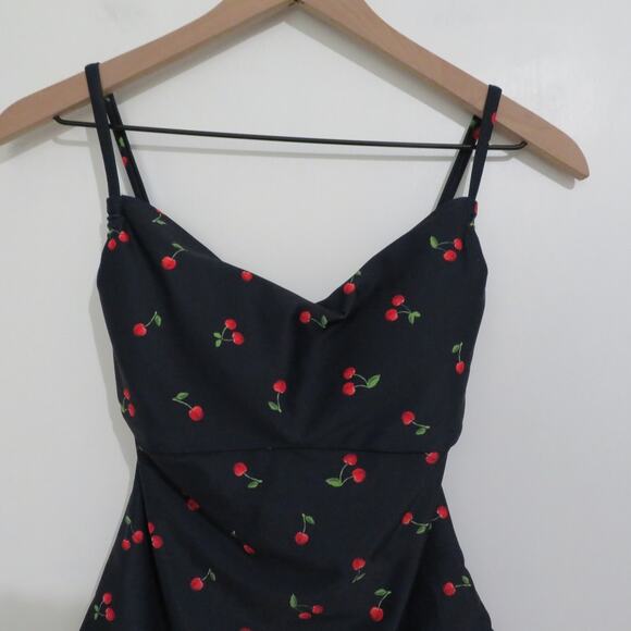 Old Navy Women M Navy Cherry Print Ruched Bathing Suit Y2K Style Retro Coquette - Picture 3 of 5